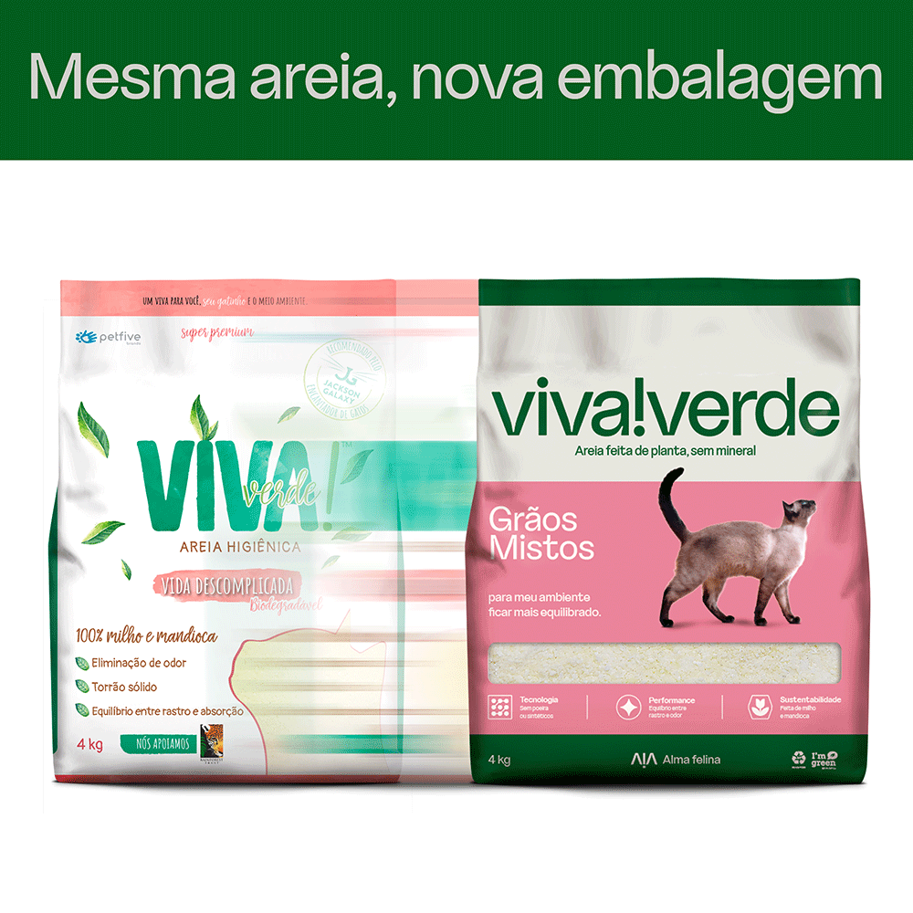 Areia Higiênica Biodegradável Viva Verde Vida Descomplicada Grãos Mistos 4kg