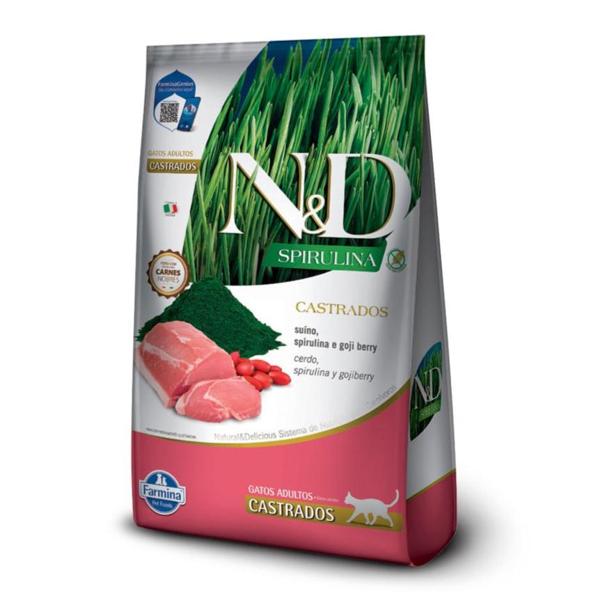 Ração N&D Spirulina Suíno e Goji Berry Gatos Adultos Castrados 1,5kg