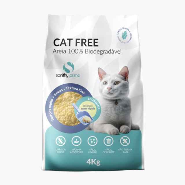 Areia Higiênica Biodegradável Cat Free Grãos Finos 4kg