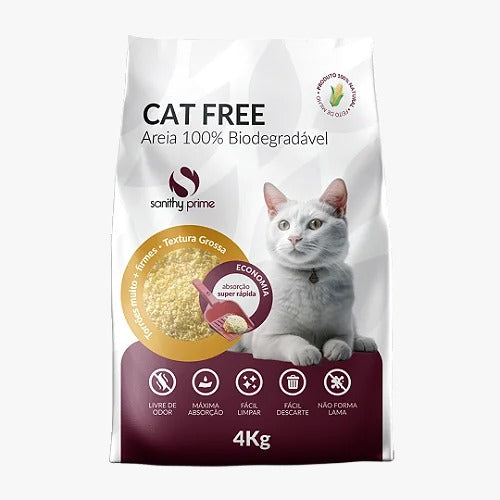 Areia Higiênica Biodegradável Cat Free Grãos Grossos 4kg