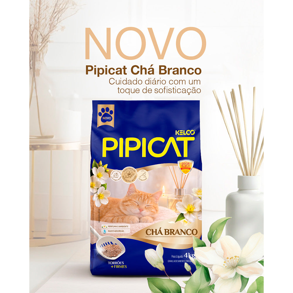 Areia Higiênica Pipicat Chá Branco para Gatos 4kg