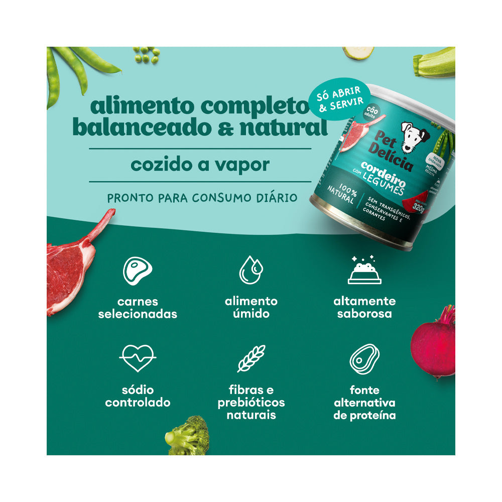 Alimento Natural Pet Delícia Cães Cordeiro com Legumes 320g