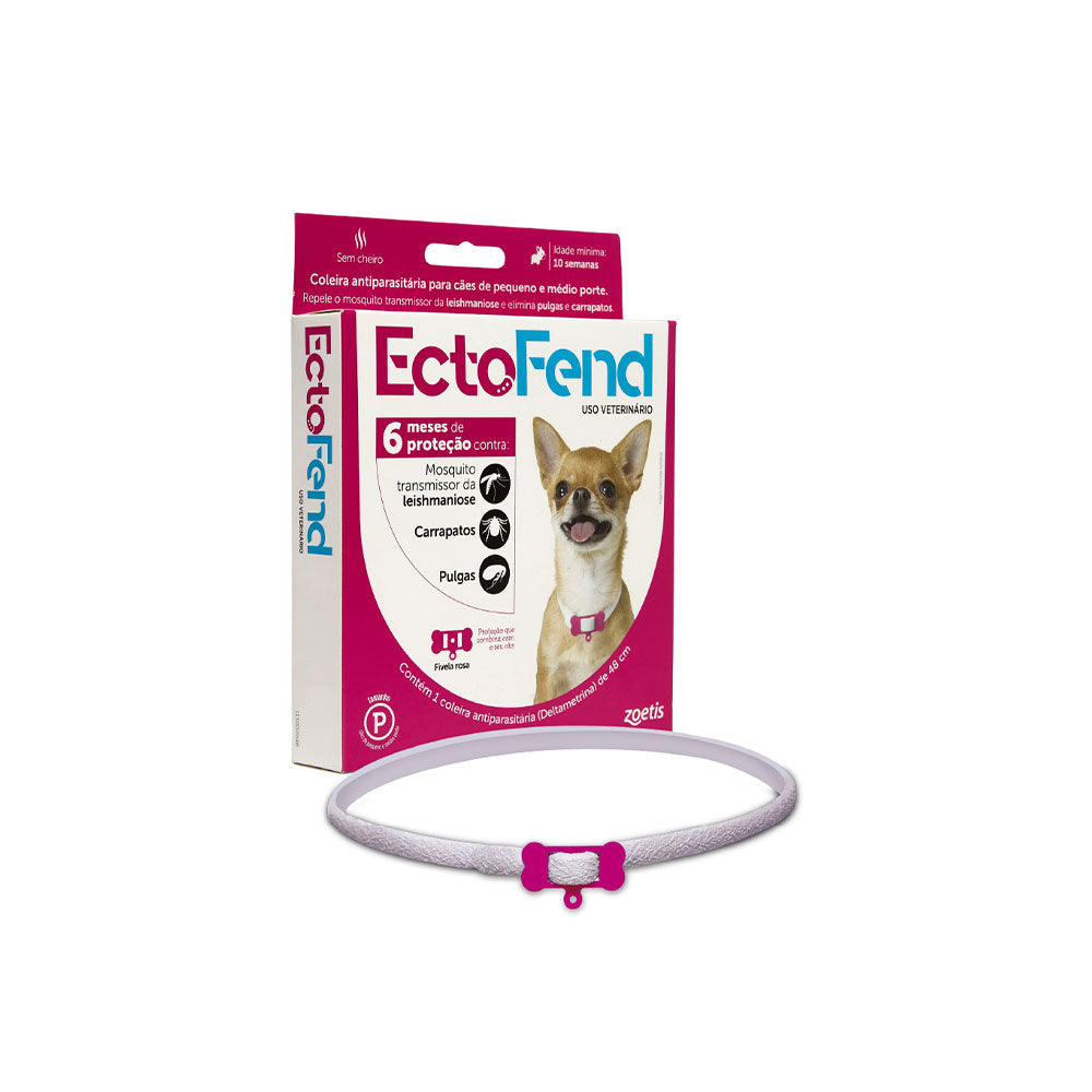 Coleira Antiparasitária EctoFend Rosa para Cães P 48cm