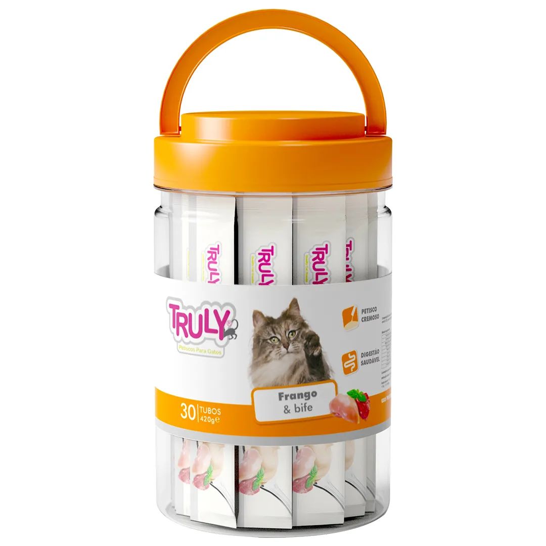 Petiscos para Gato Truly Creamy Frango e Bife Pote com 30 tubos 420g