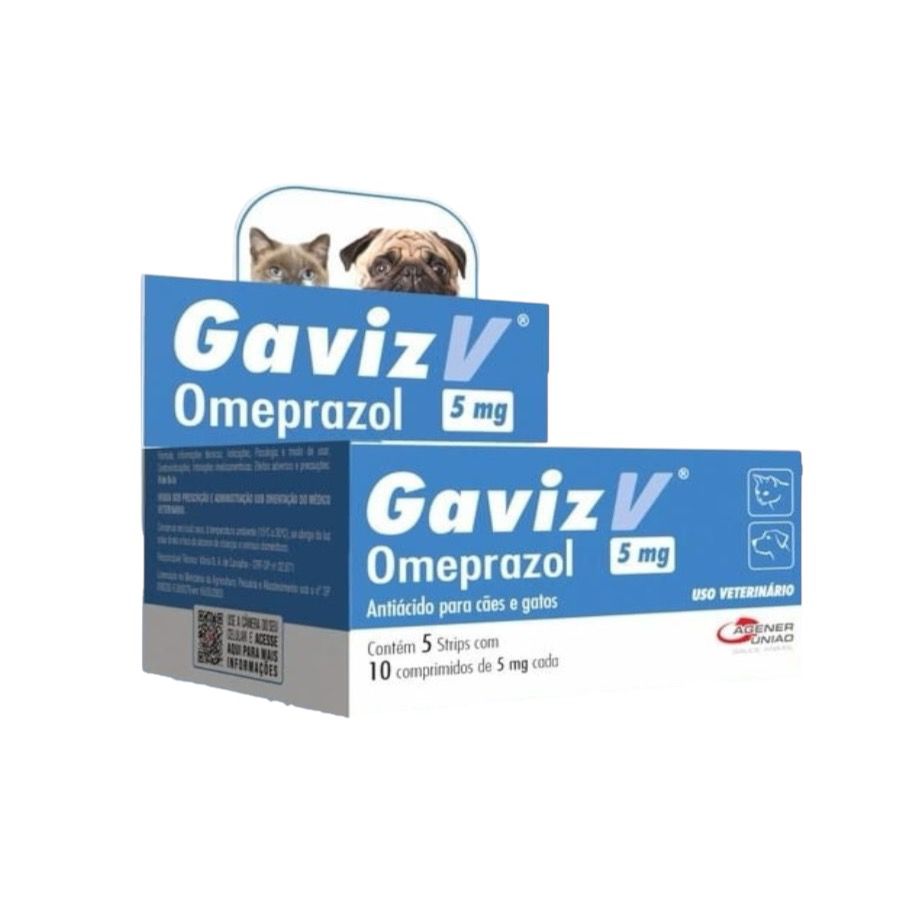 Gaviz V Omeprazol 5mg para Cachorros e Gatos Blíster 10 comprimidos