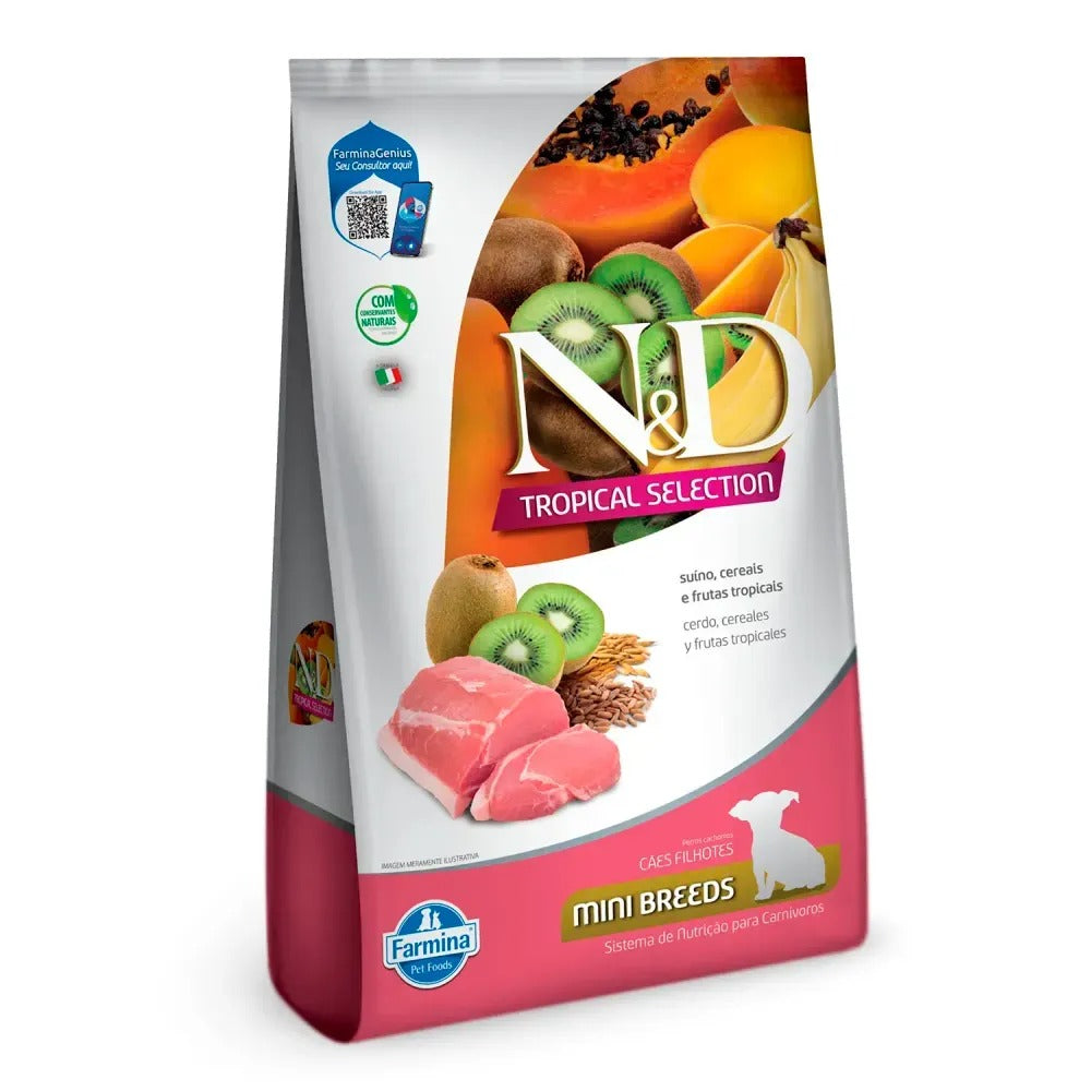 Ração N&D Tropical Selection Suíno, Cereais e Frutas Tropicais Cães Filhotes Raças Minis 2kg