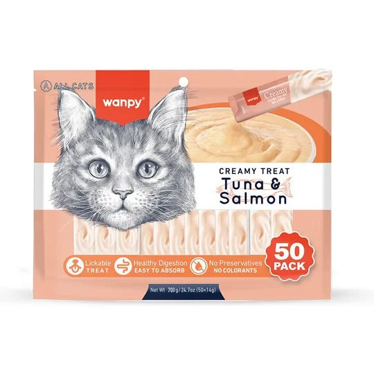 Petisco para Gato Wanpy Creamy Atum e Salmão 50 tubos 700g