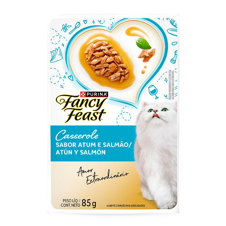 Alimento Úmido para Gato Fancy Feast Sachê Casserole Atum e Salmão 85g