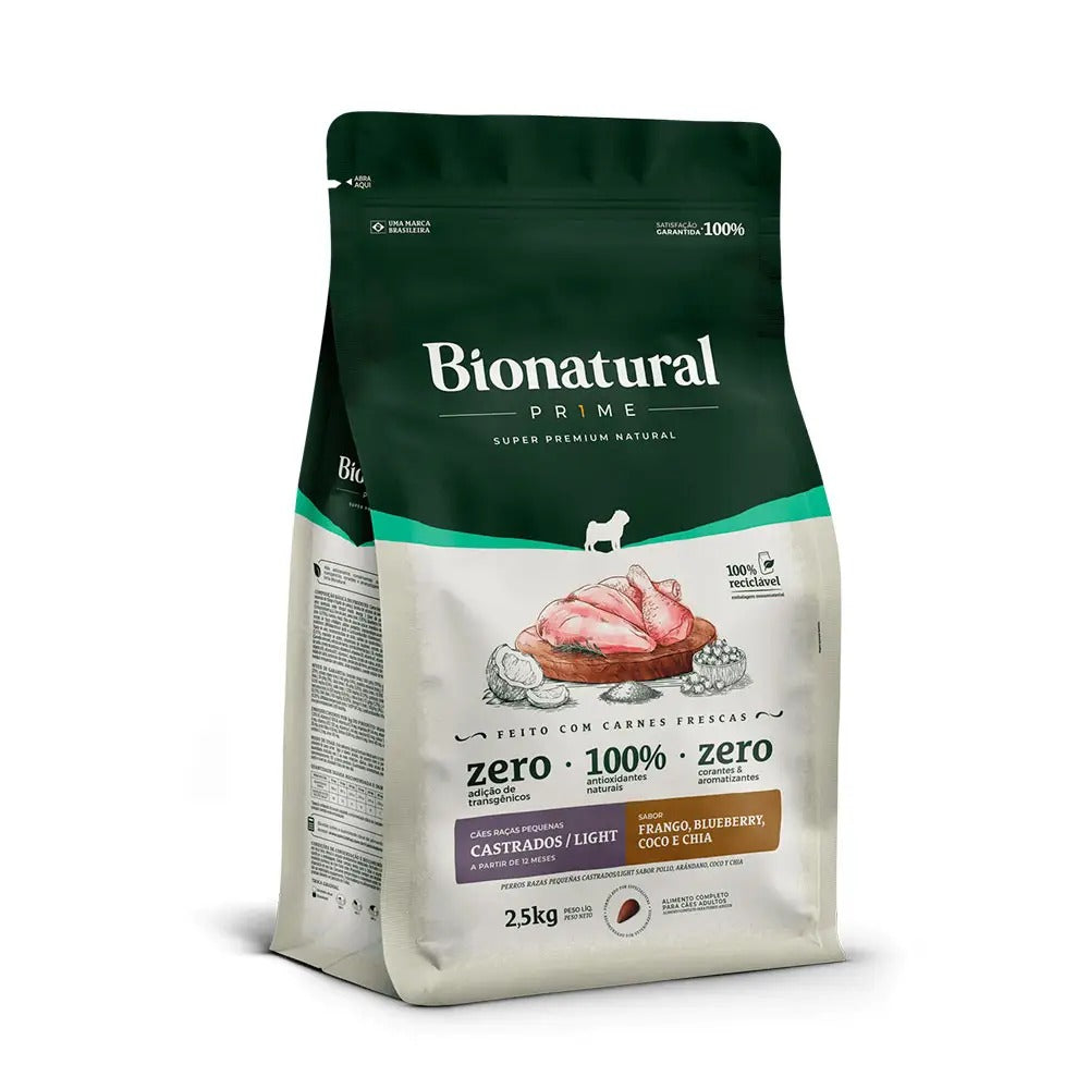 Ração Bionatural Prime Light Cães Adultos Castrados Raças Pequenas Frango 2,5kg