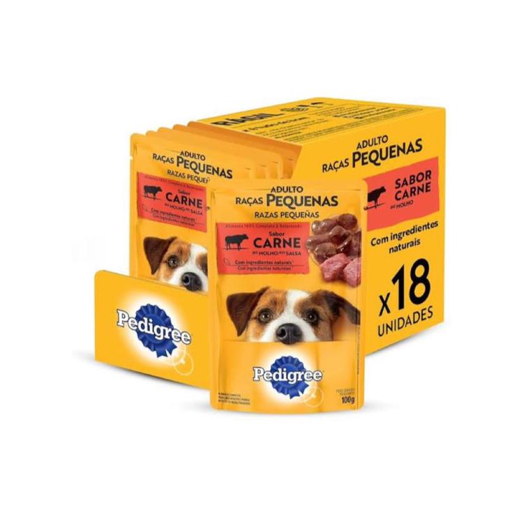 Alimento Úmido Pedigree Sachê Cães Adultos Raças Pequenas Carne Pague 15 Leve 18 100g