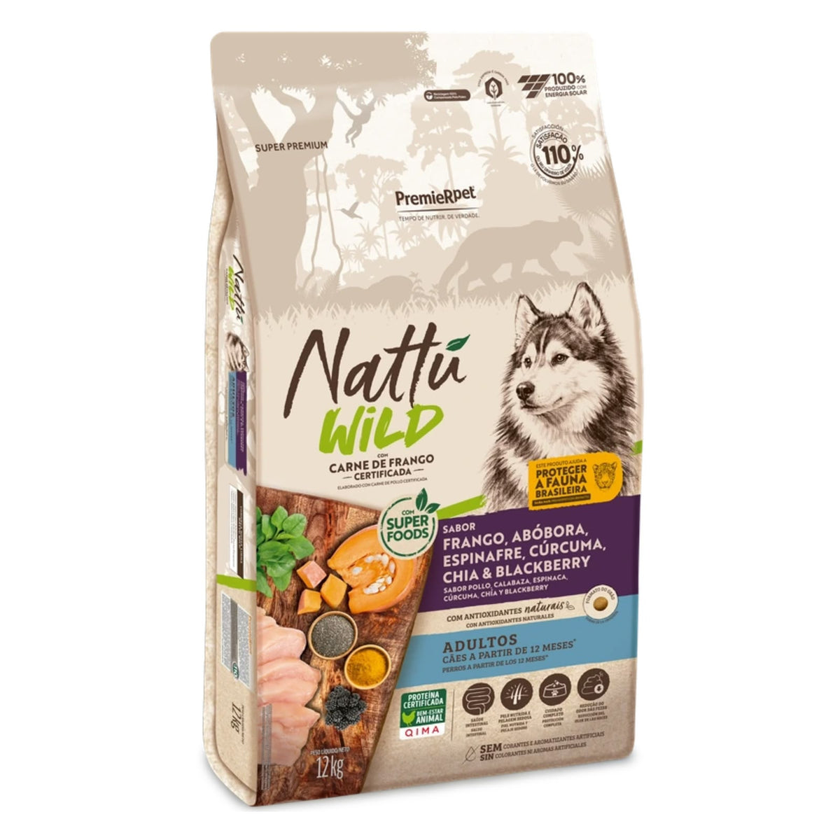 Ração Premier Nattu Wild Cães Adultos Abóbora e Espinafre 12kg