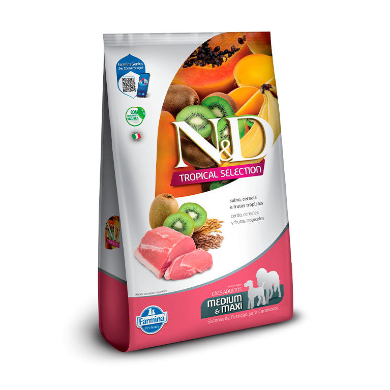 Ração N&D Tropical Selection Suíno, Cereais e Frutas Tropicais Cães Adultos Medium e Maxi 10,1kg