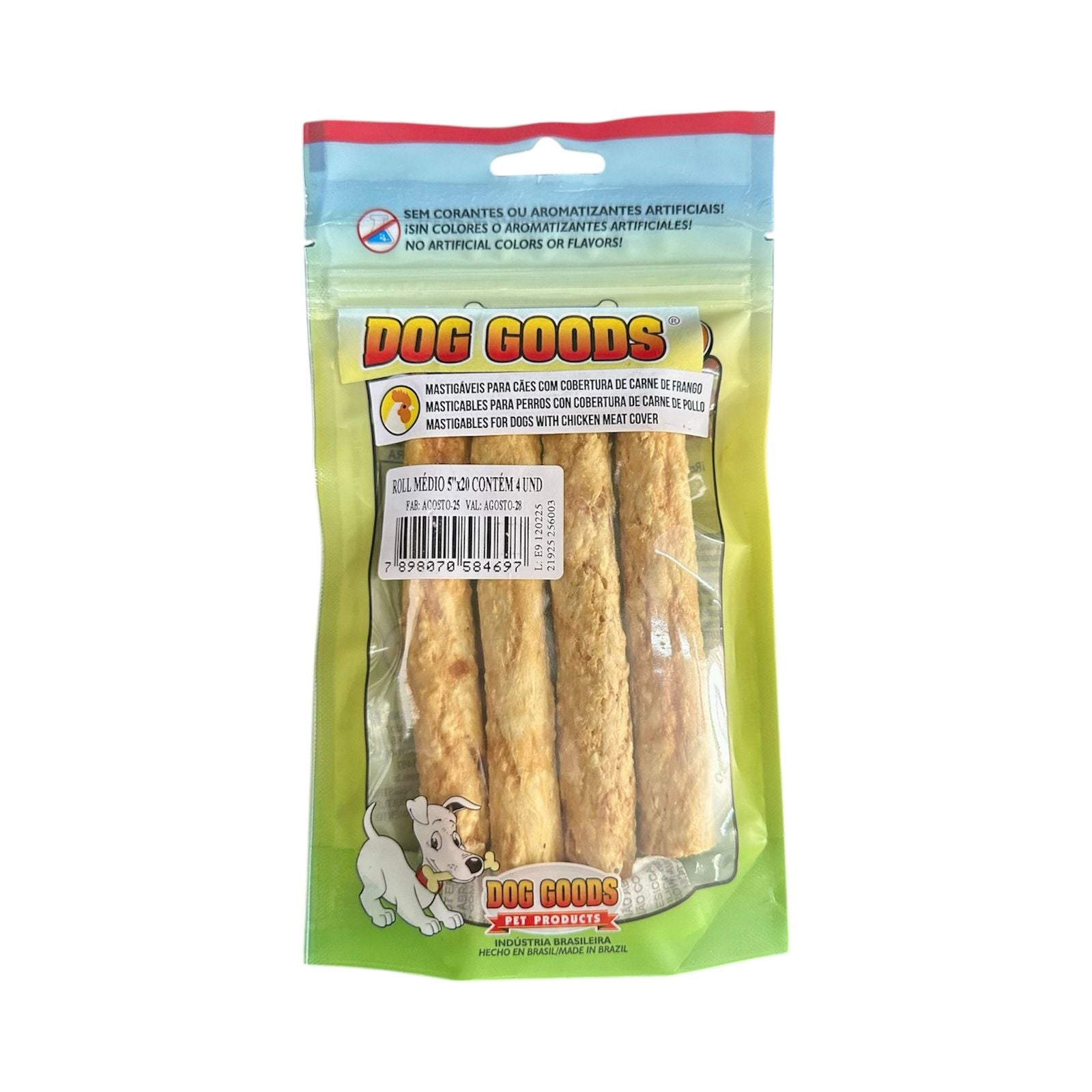 Petisco Natural para Cães Dog Goods Palito Roll Colágeno Médio Frango 4 unidades