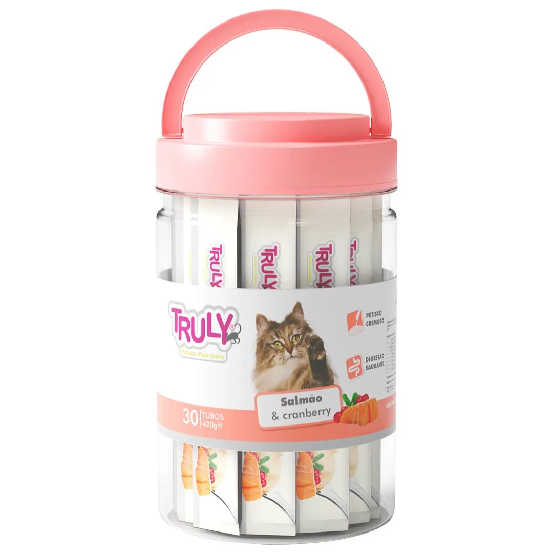 Petiscos para Gato Truly Creamy Salmão e Cranberry Pote com 30 tubos 420g