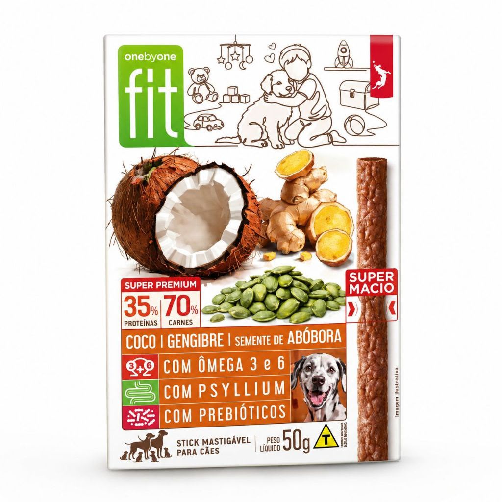 Petisco para Cães Onebyone Fit Stick Coco, Gengibre Abóbora 50g