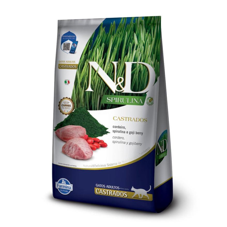 Ração N&D Spirulina Cordeiro e Goji Berry Gatos Adultos Castrados 1,5kg