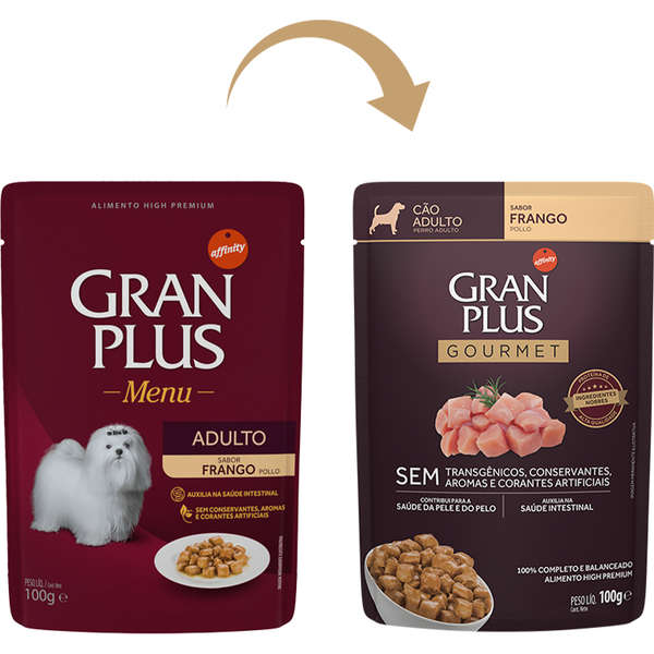 Alimento Úmido GranPlus Sachê Gourmet Cachorros Adultos Frango 100g