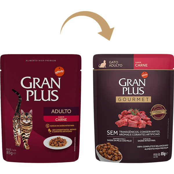 Alimento Úmido GranPlus Sachê Gourmet Gatos Adultos Carne 85g