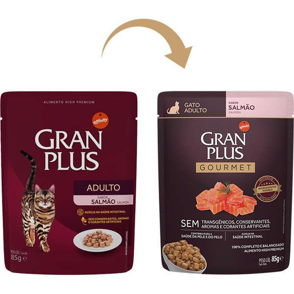 Alimento Úmido GranPlus Sachê Gourmet Gatos Adultos Salmão 85g