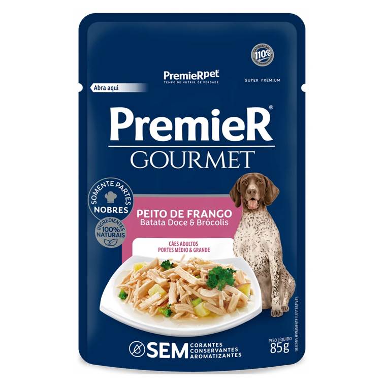 Alimento Úmido Premier Gourmet Sachê Cães Adultos Raças Médias e Grandes Peito de Frango 85g