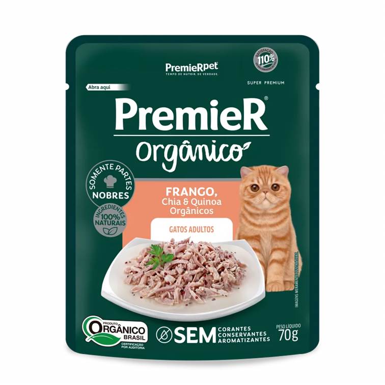 Alimento Úmido Premier Gourmet Sachê Gatos Adultos Orgânico Frango 70g