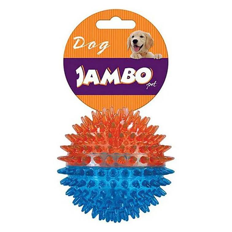 Brinquedo para Cachorro Jambo Bola TPR Espinho com Som Dual Azul e Laranja Média