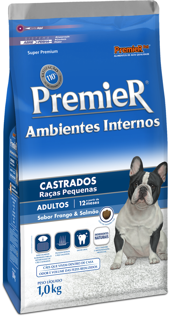 Ração Premier Ambientes Internos Cão Adulto Castrado Raças Pequenas 1kg