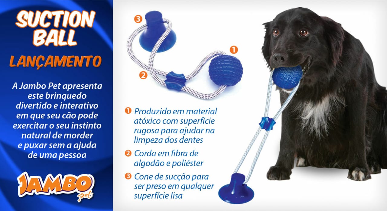 Brinquedo Mordedor Suction Ball Jambo Azul para Cães