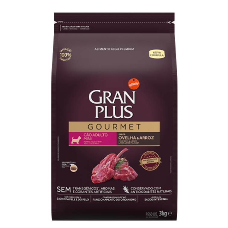 Ração GranPlus Gourmet Cães Adultos Raças Mini Ovelha e Arroz 3kg