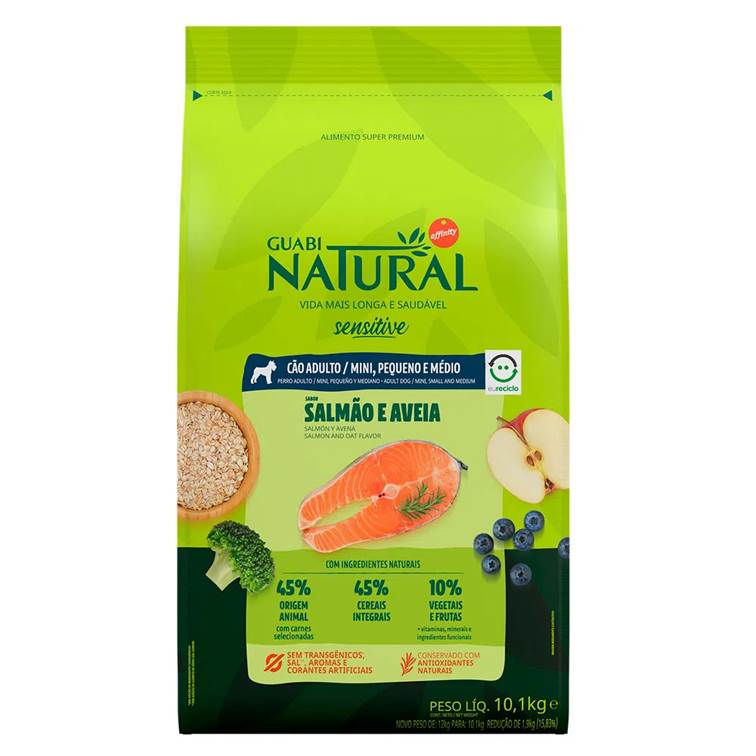 Ração Guabi Natural Cão Adulto Sensitive Mini, Pequeno e Médio Salmão e Aveia 10,1kg