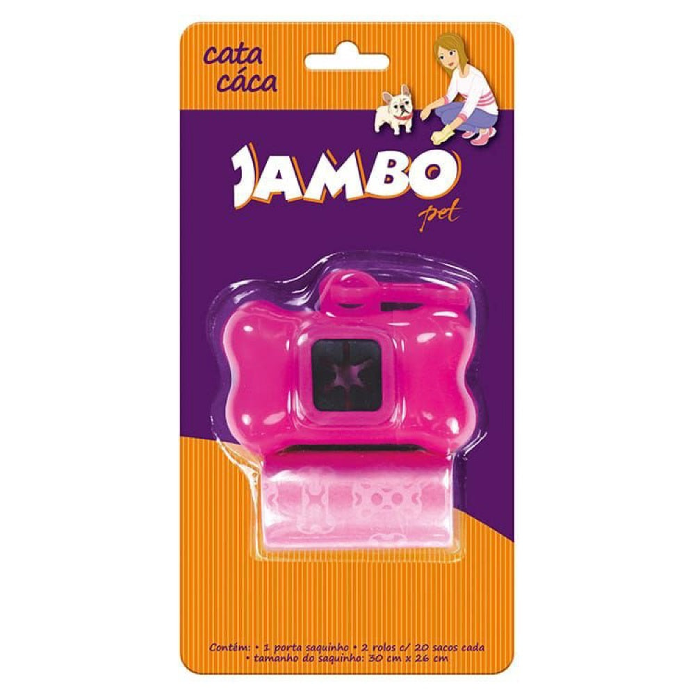 Kit Porta Saquinhos Higiênicos com 2 Rolos Jambo Basic Rosa