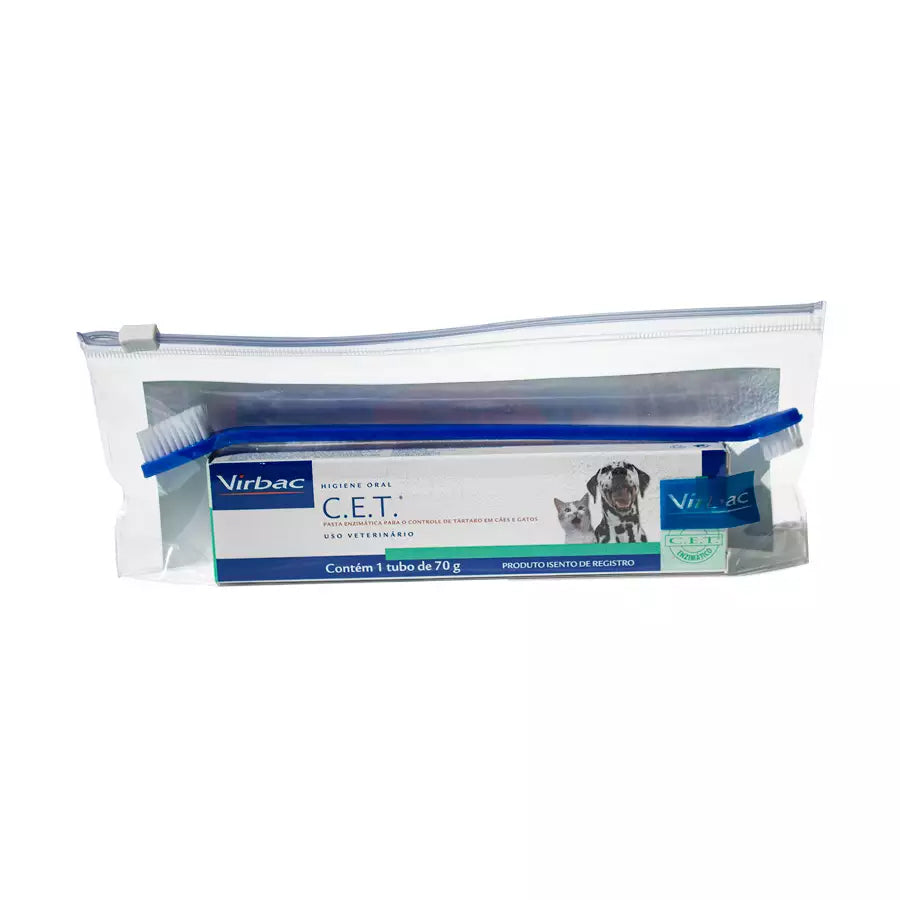 Kit de Saúde Oral Virbac Pasta C.E.T e Escova para Cachorros e Gatos