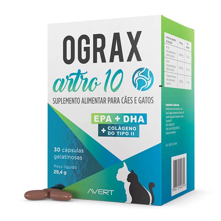 Suplemento Alimentar Ograx Artro 10 para Cachoros e Gatos 30 cápsulas