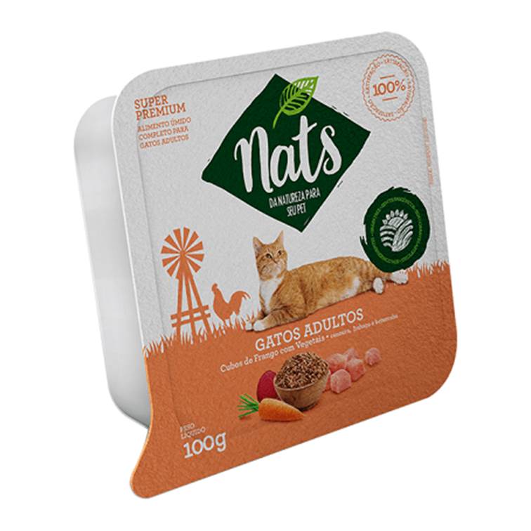 Alimento Úmido Nats Cubos de Frango com Vegetais Gatos Adultos 100g