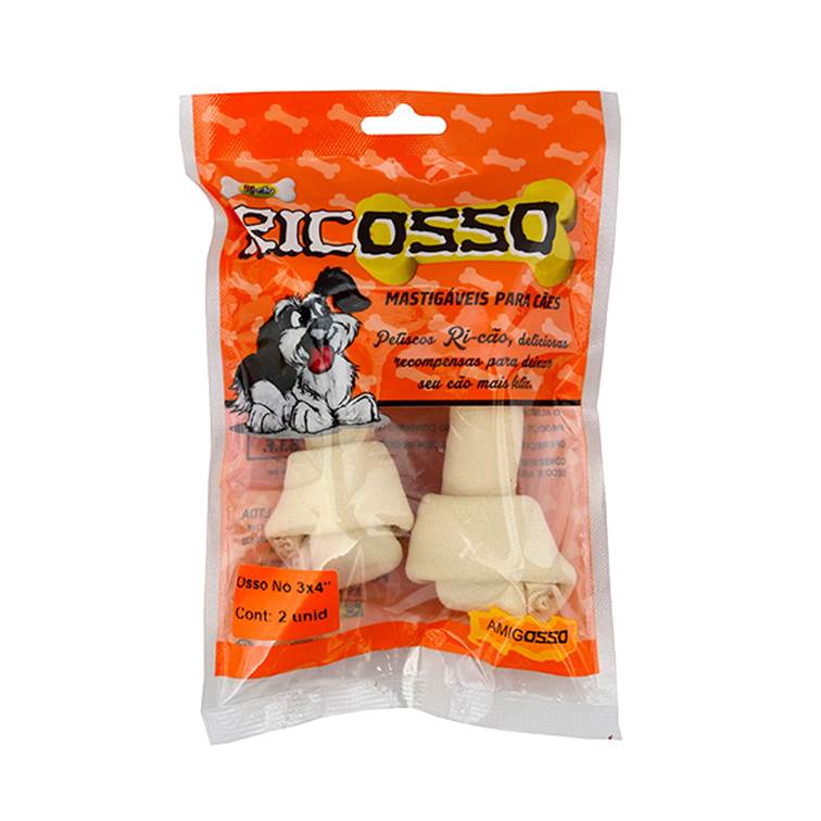 Petisco Natural para Cães Ricosso Osso Nó 3x4 2 unidades