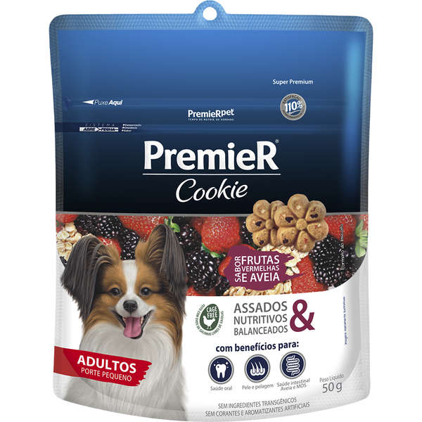 Petisco Premier Cookie Frutas Vermelhas Cães Adultos Pequeno Porte 50g