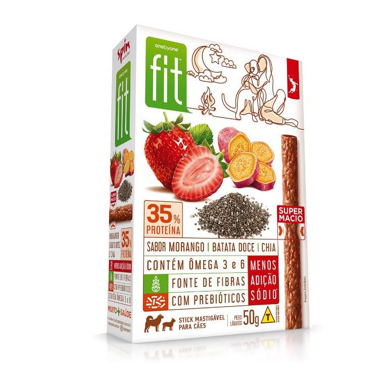 Petisco para Cães Onebyone Fit Stick Morango, Batata Doce e Chia 50g