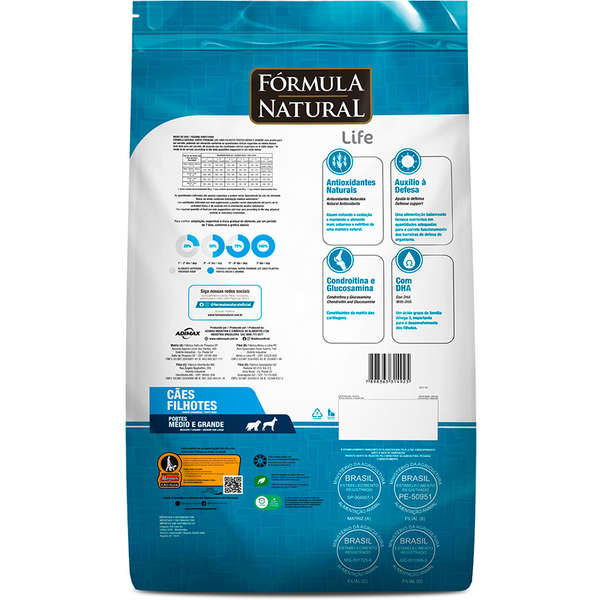 Ração Fórmula Natural Life Cães Filhotes Raças Médias e Grandes 15kg