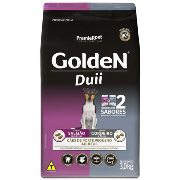 Ração Golden Duii Cães Adultos Pequeno Porte Salmão e Cordeiro com Arroz 3kg