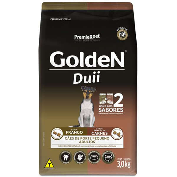 Ração Golden Duo Cães Adultos Mini Bits Frango e Seleção de Carnes 3kg