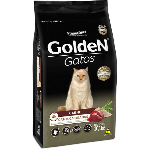 Ração Golden Gatos Castrados Carne 10,1kg