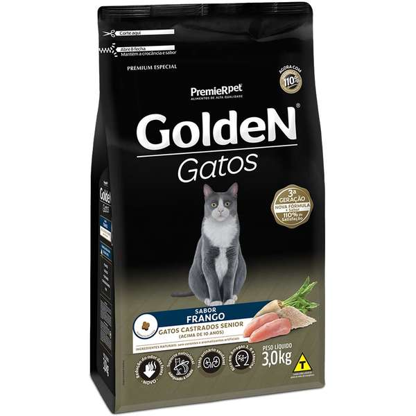 Ração Golden Gatos Sênior Castrados Frango 3kg