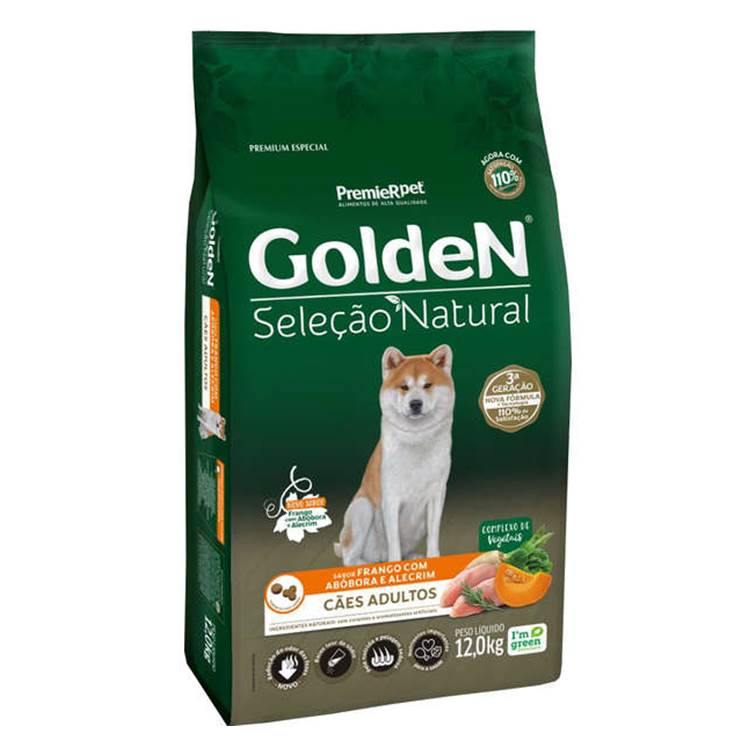 Ração Golden Seleção Natural Cães Adultos Abóbora 12kg