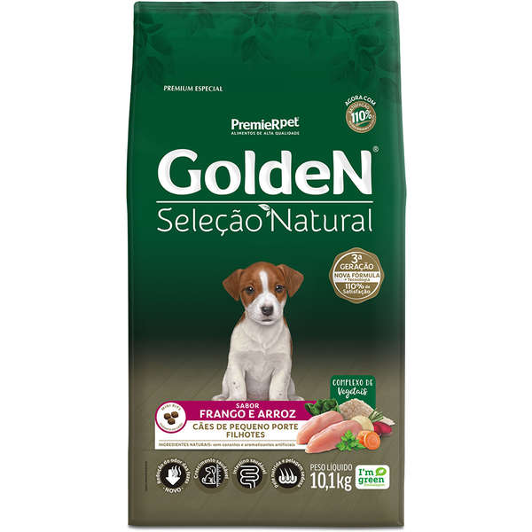 Ração Golden Seleção Natural Cães Filhotes Mini Bits Frango e Arroz 10,1kg