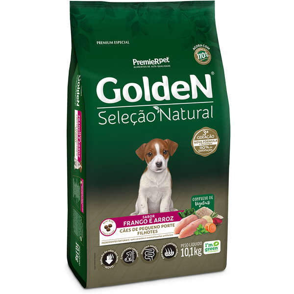 Ração Golden Seleção Natural Cães Filhotes Mini Bits Frango e Arroz 10,1kg