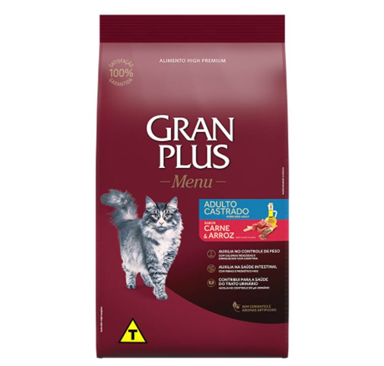 Ração GranPlus Gatos Castrados Carne 3kg