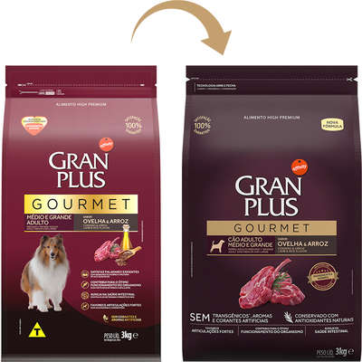 Ração GranPlus Gourmet Cães Adultos Raças Médias e Grandes Ovelha e Arroz 3kg