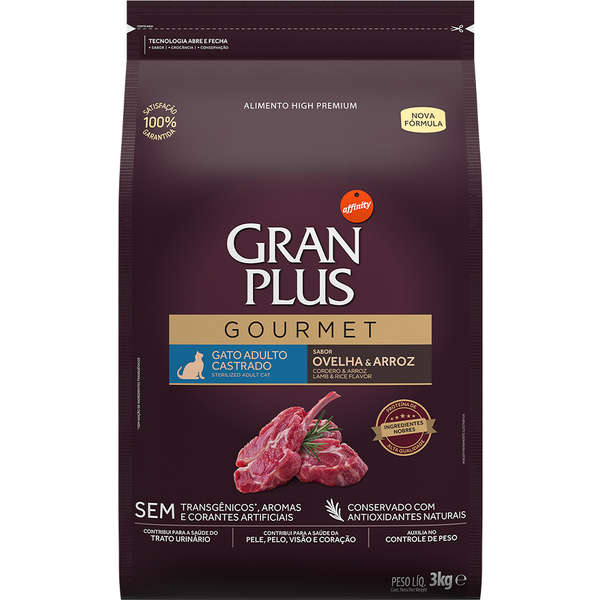 Ração GranPlus Gourmet Gatos Castrados Ovelha 3kg