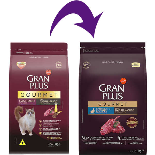 Ração GranPlus Gourmet Gatos Castrados Ovelha 3kg