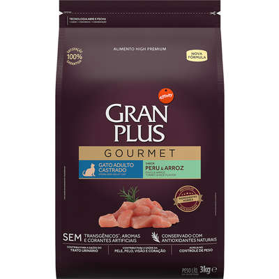 Ração GranPlus Gourmet Gatos Castrados Peru 3kg